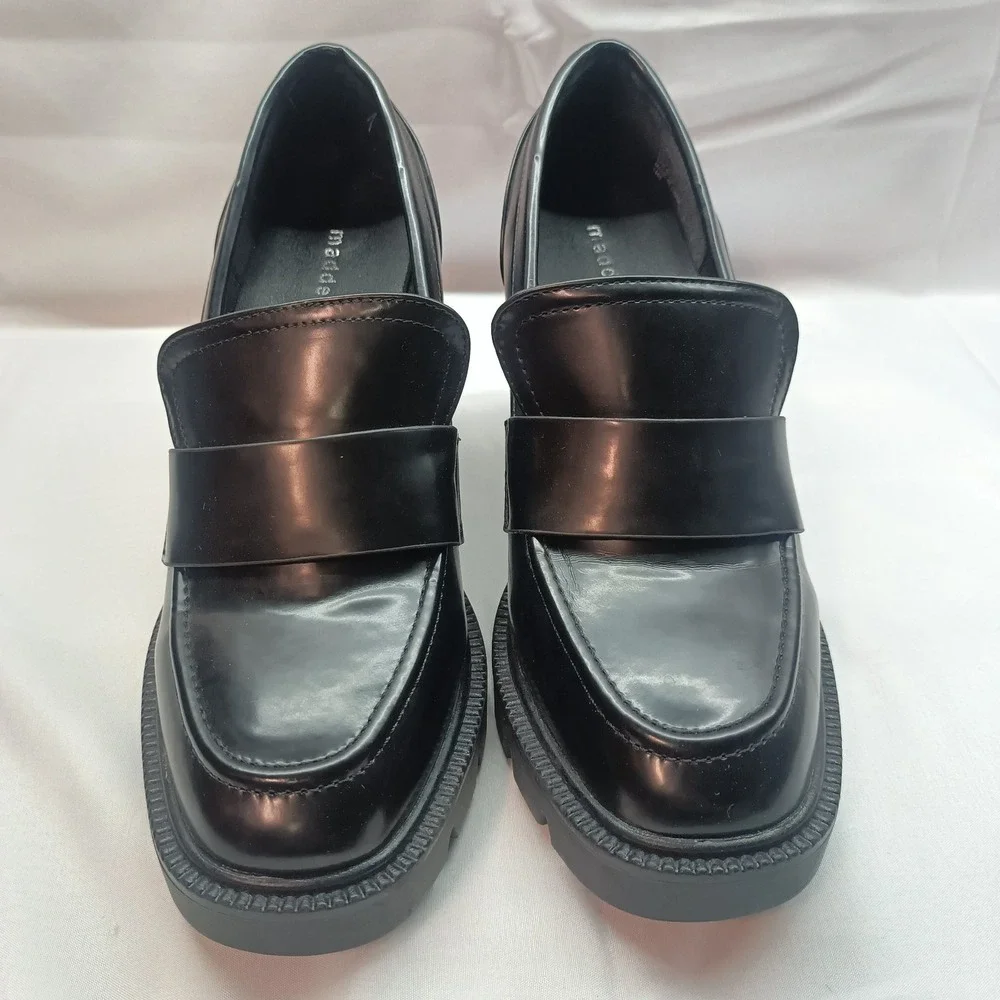 Madden Girl Smarty Womens 10M Chunky Block Heel Black Loafers Y2K 90s Style - Picture 4 of 8